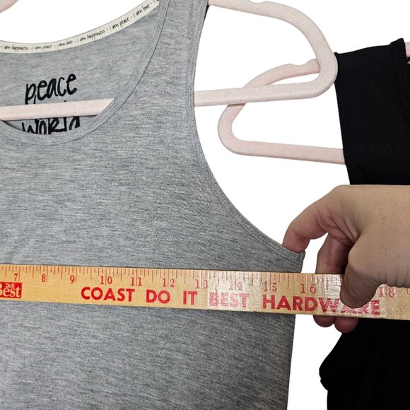Two Womens Sleeveless‎ Tunic Tanks Gray & Black XS Peace Love Happiness - Picture 5 of 7